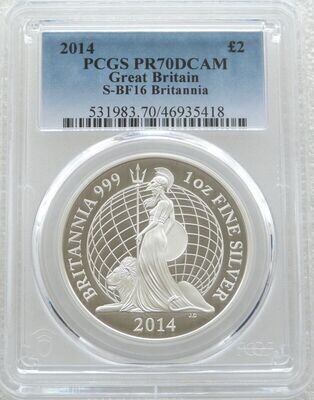 2014 Britannia £2 Silver Proof 1oz Coin PCGS PR70 DCAM