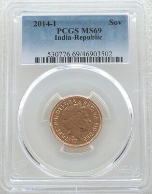 2014-I India Mint Mark Full Sovereign Gold Coin PCGS MS69