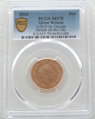 2016 Struck on the Day Queens 90th Birthday Full Sovereign Gold Coin PCGS MS70