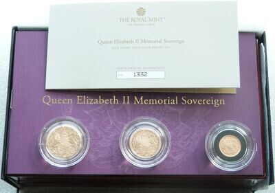 2022 Memorial Sovereign Gold Proof 3 Coin Set Box Coa