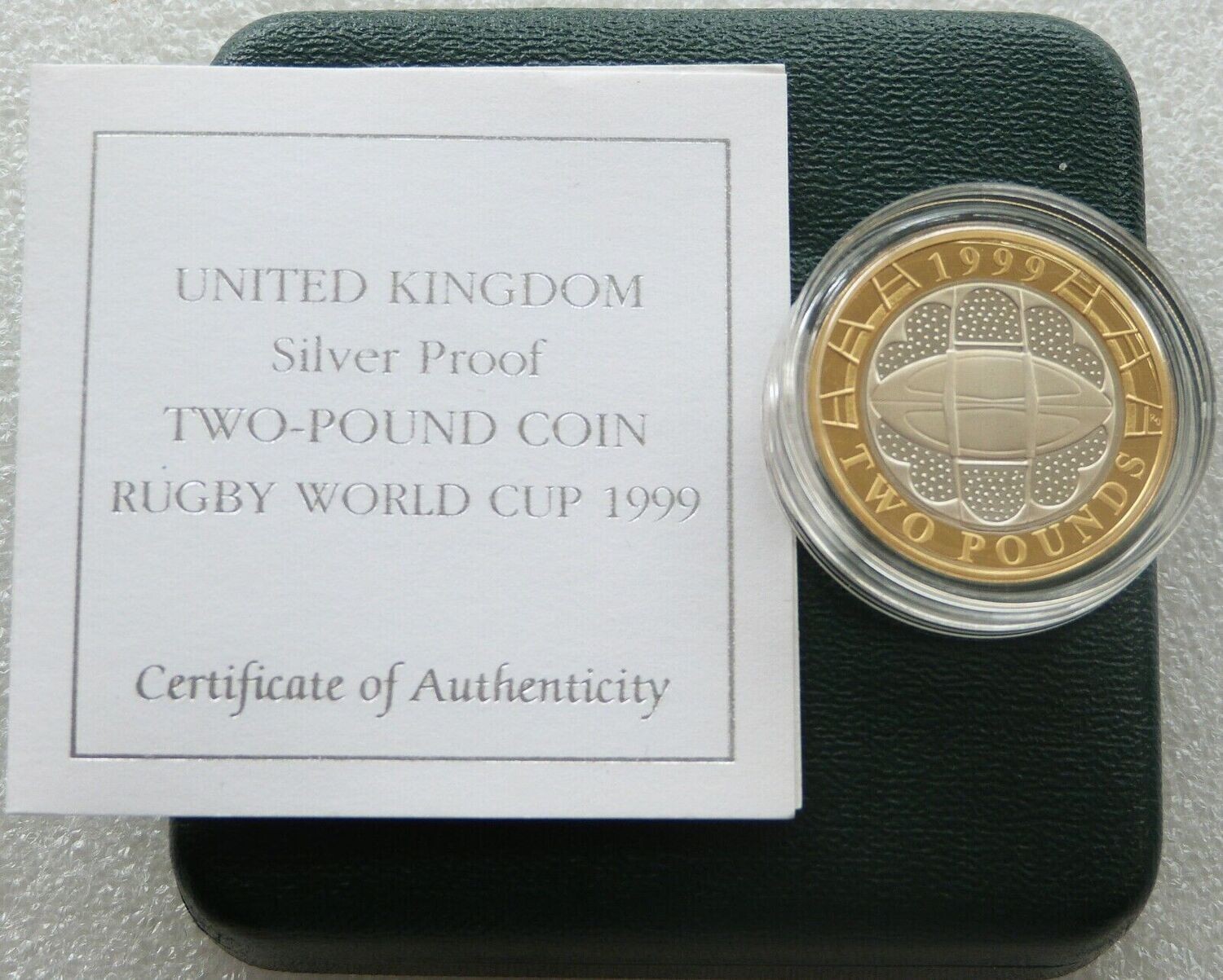 1999 Rugby World Cup £2 Silver Proof Coin Box Coa