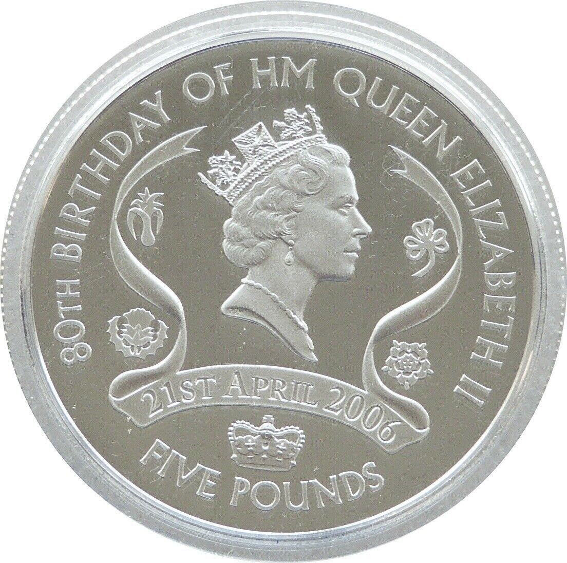 2006 Alderney Queens 80th Birthday Maklouf £5 Silver Proof Coin