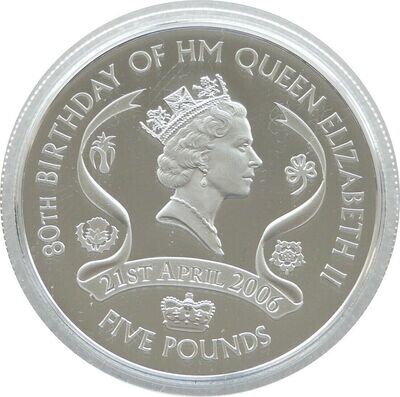 2006 Alderney Queens 80th Birthday Maklouf £5 Silver Proof Coin