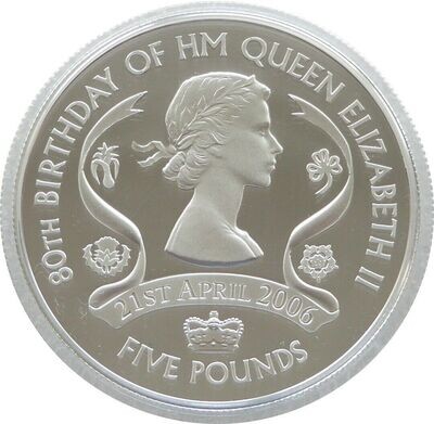 2006 Guernsey Queens 80th Birthday Gillick £5 Silver Proof Coin
