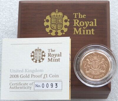 2008 Royal Arms £1 Gold Proof Coin Box Coa