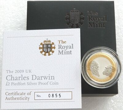 2009 Charles Darwin Piedfort £2 Silver Proof Coin Box Coa