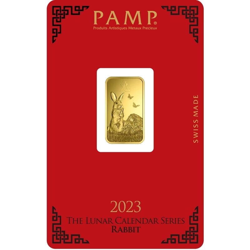 2023 Pamp Swiss Lunar Rabbit 5 Gram Gold Bar Fine 999.9% Gold Bullion Bar Ingot Certified Sealed