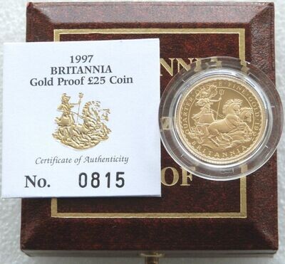 1997 Britannia £25 Gold Proof 1/4oz Coin Box Coa