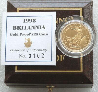 1998 Britannia £25 Gold Proof 1/4oz Coin Box Coa