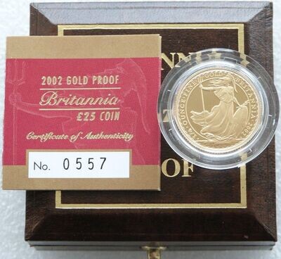 2002 Britannia £25 Gold Proof 1/4oz Coin Box Coa