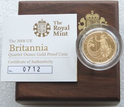 2008 Britannia £25 Gold Proof 1/4oz Coin Box Coa