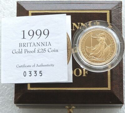 1999 Britannia £25 Gold Proof 1/4oz Coin Box Coa