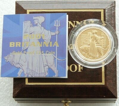 2001 Britannia £25 Gold Proof 1/4oz Coin Box Coa