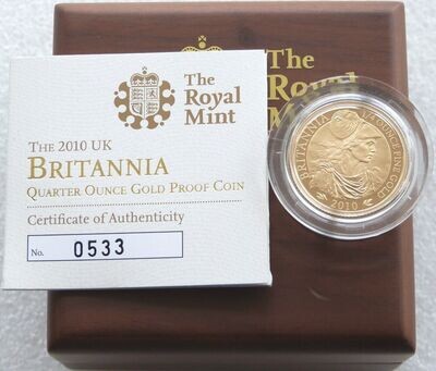 2010 Britannia £25 Gold Proof 1/4oz Coin Box Coa