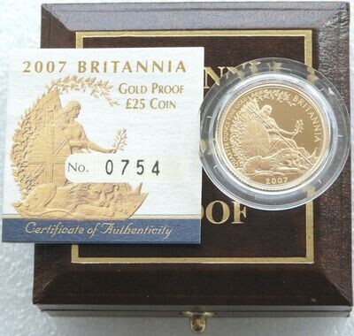 2007 Britannia £25 Gold Proof 1/4oz Coin Box Coa