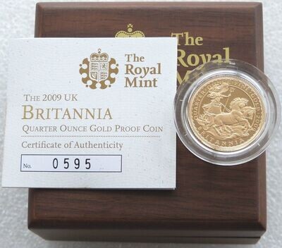 2009 Britannia £25 Gold Proof 1/4oz Coin Box Coa