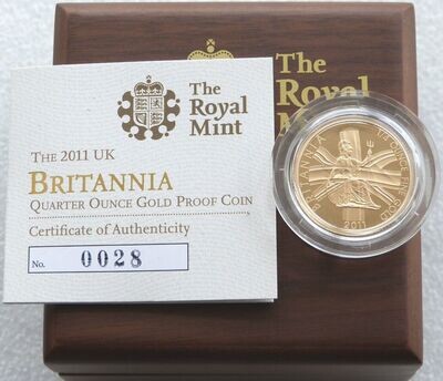 2011 Britannia £25 Gold Proof 1/4oz Coin Box Coa