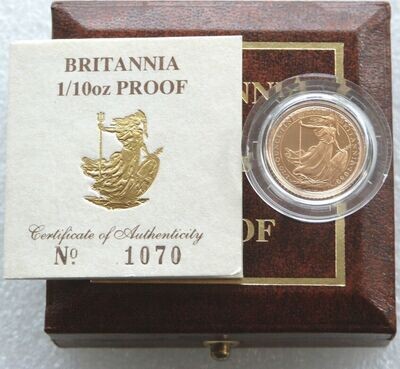 1989 Britannia £10 Gold Proof 1/10oz Coin Box Coa