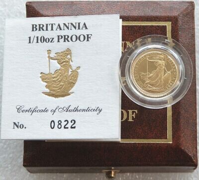 1991 Britannia £10 Gold Proof 1/10oz Coin Box Coa