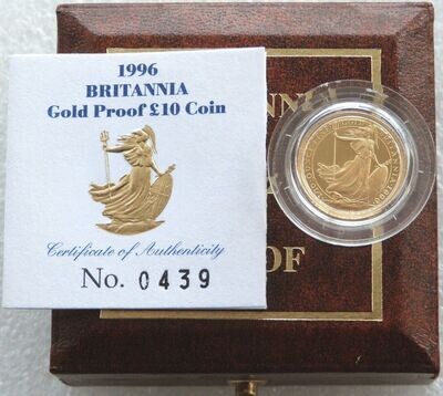 1996 Britannia £10 Gold Proof 1/10oz Coin Box Coa