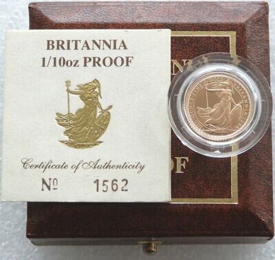 1988 Britannia £10 Gold Proof 1/10oz Coin Box Coa