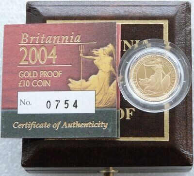 2004 Britannia £10 Gold Proof 1/10oz Coin Box Coa