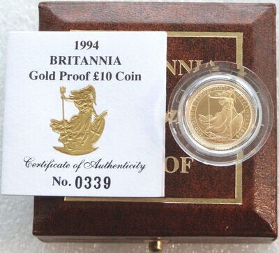 1994 Britannia £10 Gold Proof 1/10oz Coin Box Coa