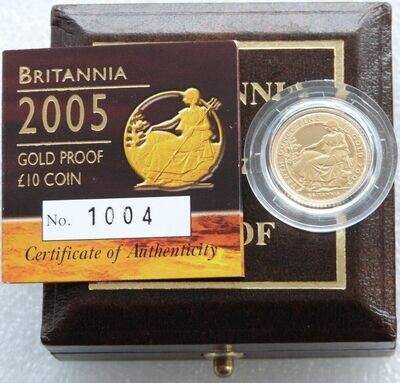 2005 Britannia £10 Gold Proof 1/10oz Coin Box Coa