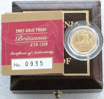 2002 Britannia £10 Gold Proof 1/10oz Coin Box Coa