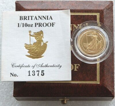 1990 Britannia £10 Gold Proof 1/10oz Coin Box Coa