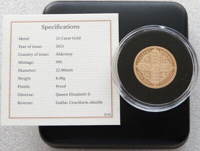 2021 Alderney Gothic Crown Full Sovereign Gold Proof Coin Box Coa