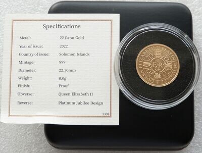 2022 Solomon Islands Platinum Jubilee $10 Ten Dollar Gold Proof Coin Box Coa