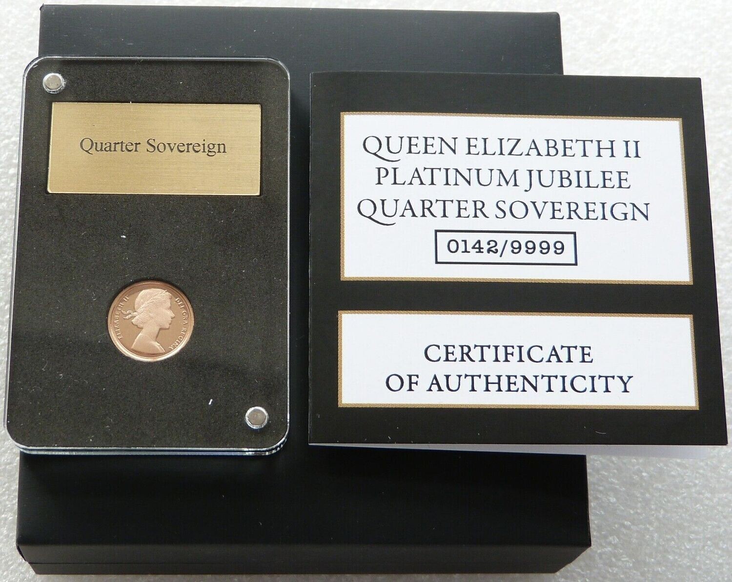 2022 Gibraltar Platinum Jubilee Quarter Sovereign Gold Proof Coin Box Coa