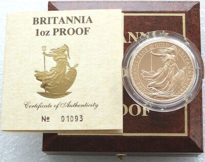 1987 Britannia £100 Gold Proof 1oz Coin Box Coa - First Year Issue