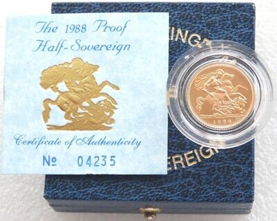1988 St George and the Dragon Half Sovereign Gold Proof Coin Box Coa