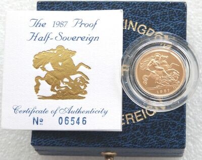 1987 St George and the Dragon Half Sovereign Gold Proof Coin Box Coa