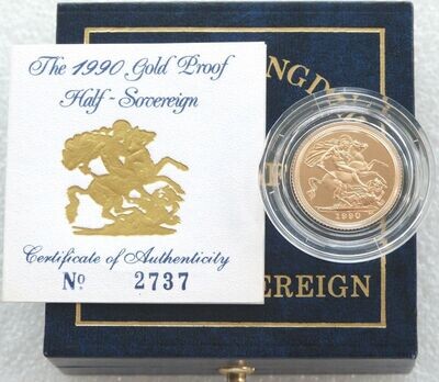 1990 St George and the Dragon Half Sovereign Gold Proof Coin Box Coa