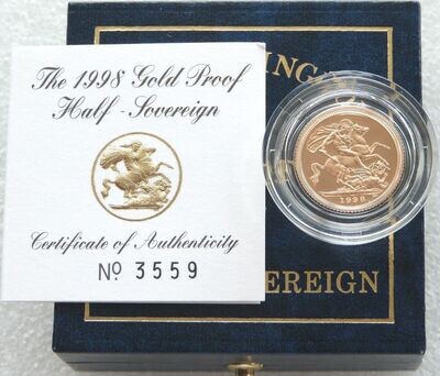 1998 St George and the Dragon Half Sovereign Gold Proof Coin Box Coa