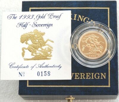 1993 St George and the Dragon Half Sovereign Gold Proof Coin Box Coa