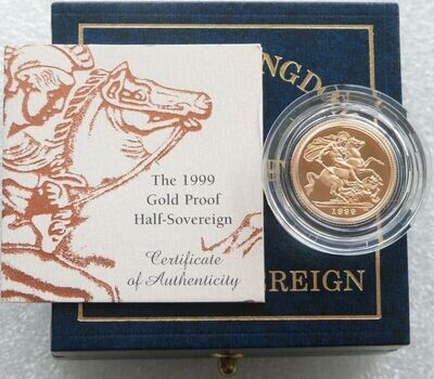 1999 St George and the Dragon Half Sovereign Gold Proof Coin Box Coa