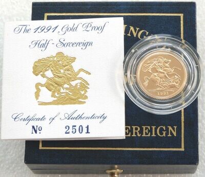 1991 St George and the Dragon Half Sovereign Gold Proof Coin Box Coa