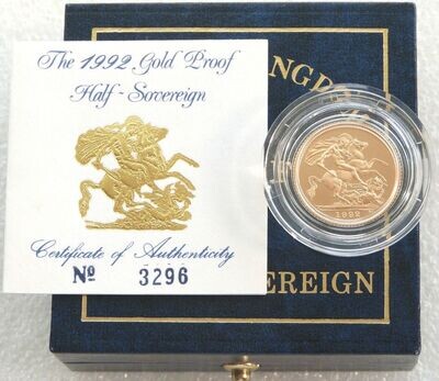 1992 St George and the Dragon Half Sovereign Gold Proof Coin Box Coa