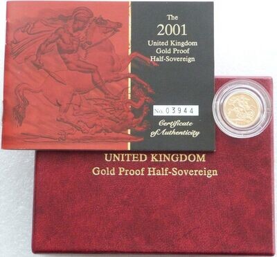 2001 St George and the Dragon Half Sovereign Gold Proof Coin Box Coa