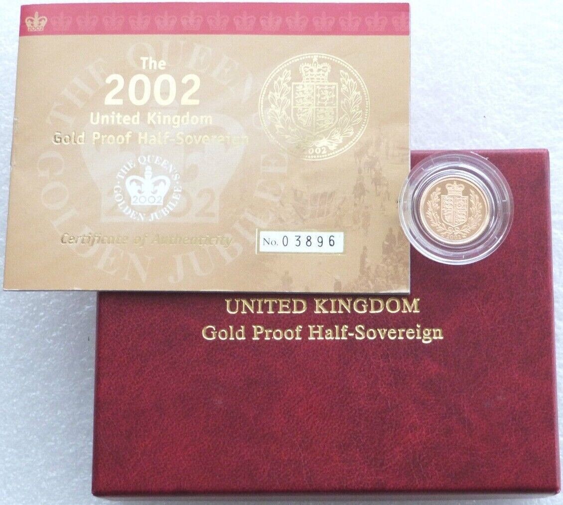 2002 Golden Jubilee Half Sovereign Gold Proof Coin Box Coa