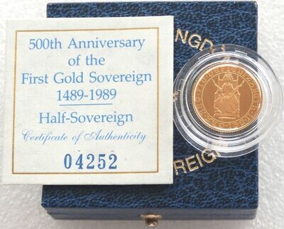 1989 Tudor Rose Half Sovereign Gold Proof Coin Box Coa