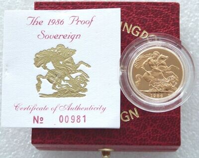 1986 St George and the Dragon Full Sovereign Gold Proof Coin Box Coa