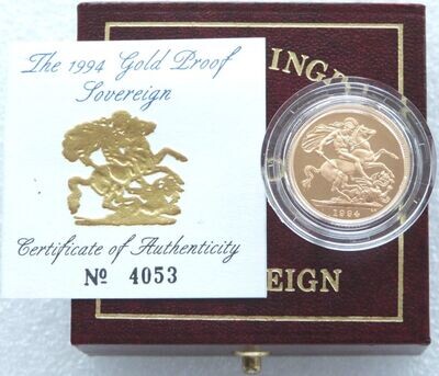 1994 St George and the Dragon Full Sovereign Gold Proof Coin Box Coa
