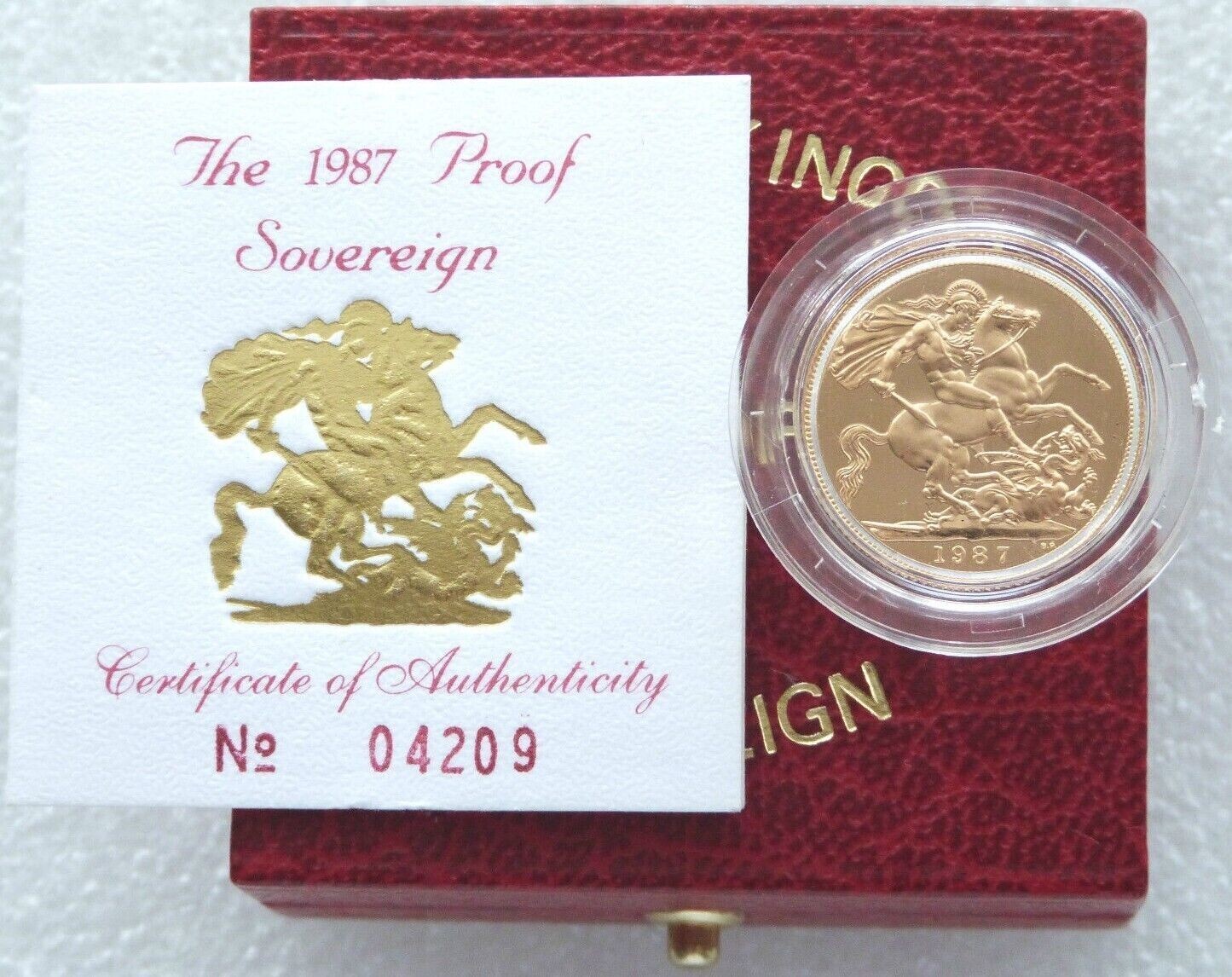 1987 St George and the Dragon Full Sovereign Gold Proof Coin Box Coa