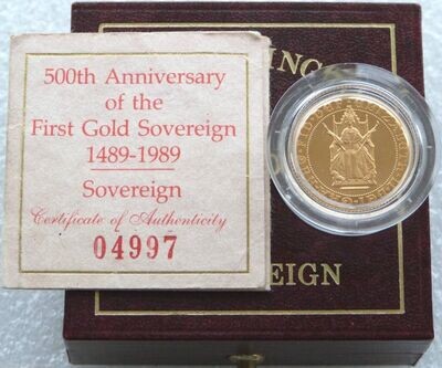 1989 Tudor Rose Full Sovereign Gold Proof Coin Box Coa