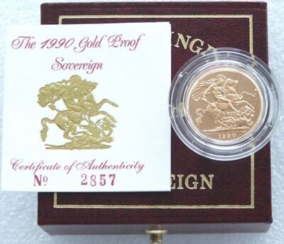 1990 St George and the Dragon Full Sovereign Gold Proof Coin Box Coa